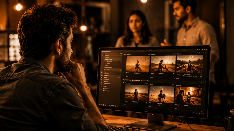 Studio owner reviewing footage with the team