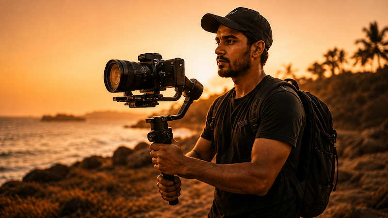 Filmmaker shooting on a gimbal outdoors